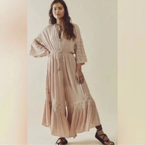 NEW Free People Angela Button Crochet Jumpsuit In Rosewood S B474